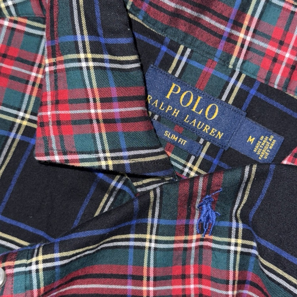 Polo Ralph Lauren Long Sleeve Button Up Shirt Men's Medium Slim Tartan Plaid